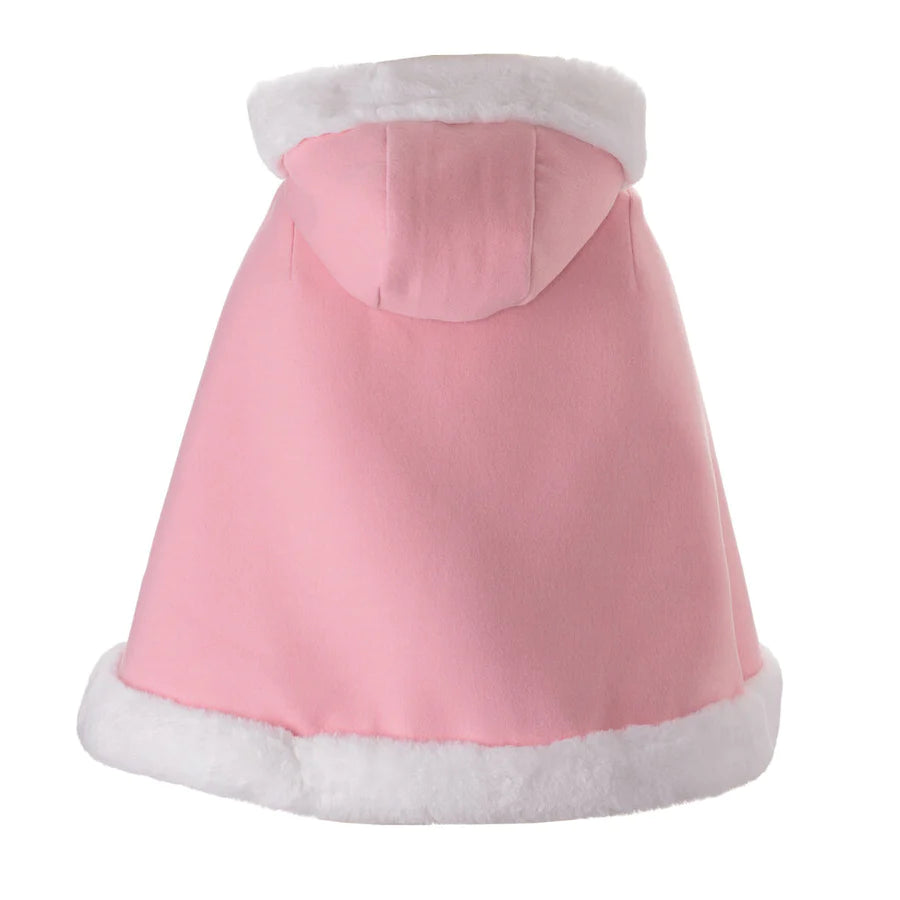 Hooded Pink Cape with Faux Fur Trim
