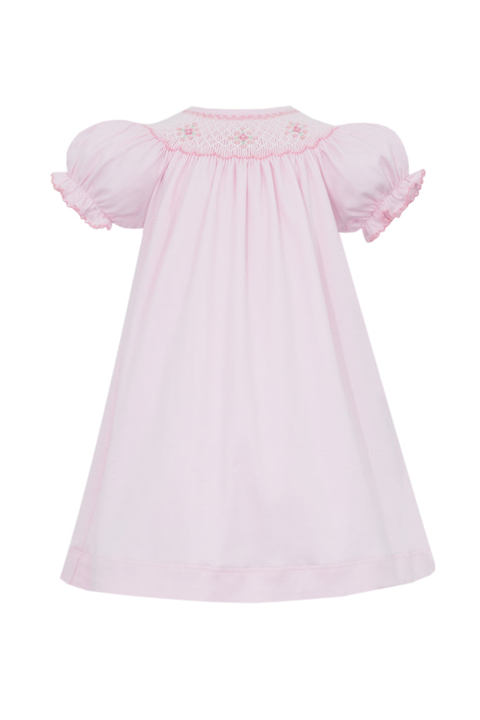 Hand Smocked Bishop, Pink Roses on Pink Pima