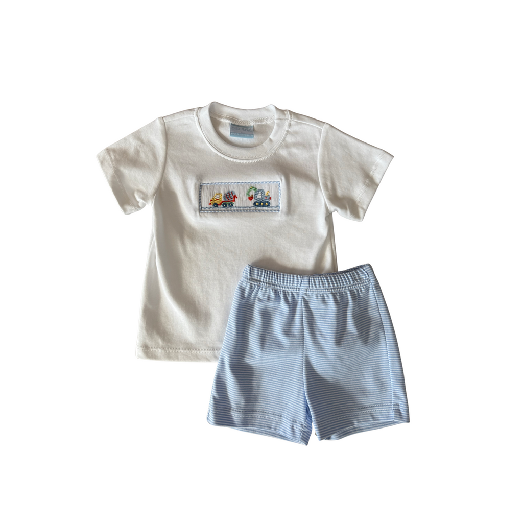 Hand Smocked Construction Vehicles Short Set