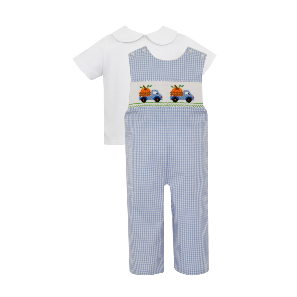 Hand Smocked Pumpkin in Truck Longall (w/ shirt)