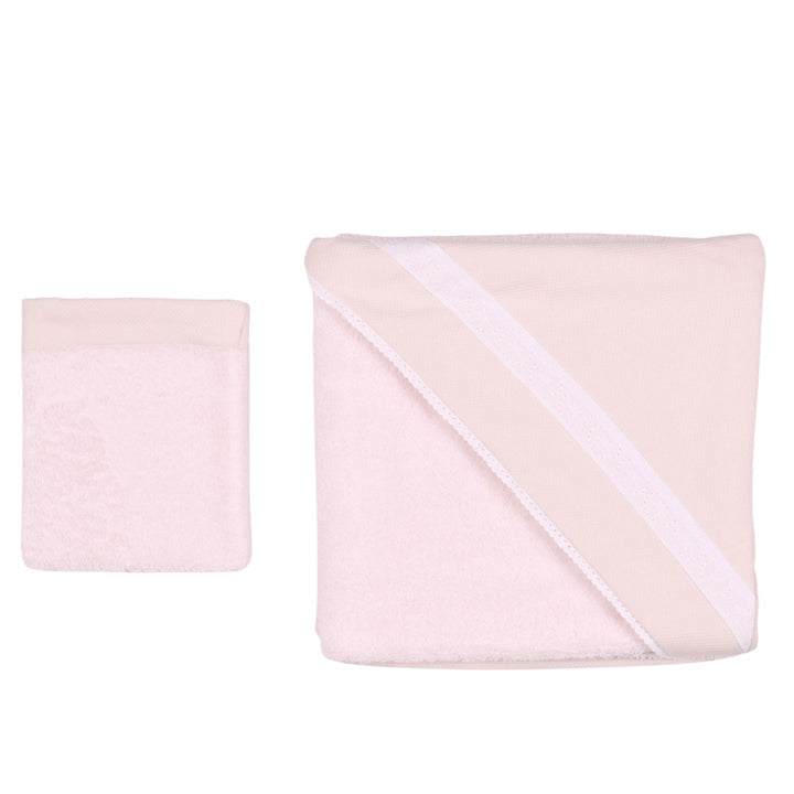 Blush Terry Hooded Towel & Washcloth Mitt