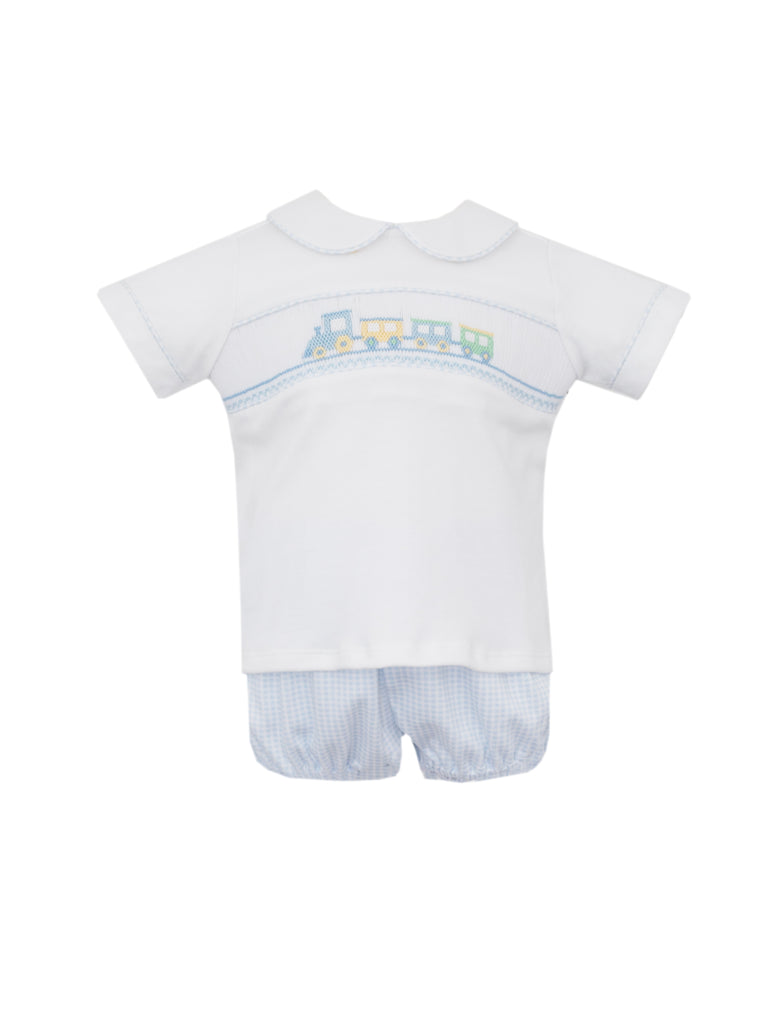 Hand Smocked Train on Pima Diaper Set