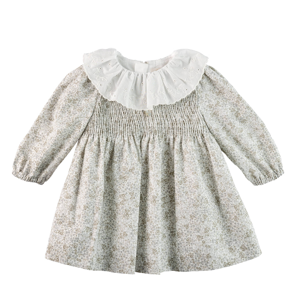 Petit Ecru Floral Dress w/ Ruffle Collar