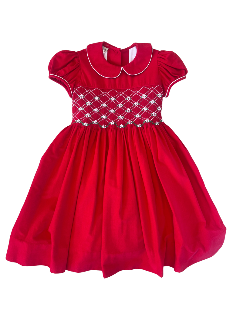 Red Velveteen Hand Smocked Holiday Dress