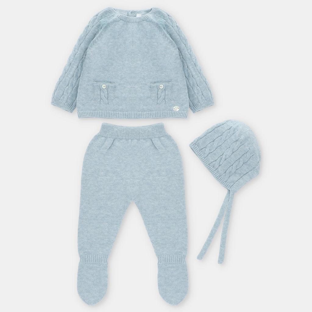 Ice Blue Sweater Set w/ Feet & Bonnet