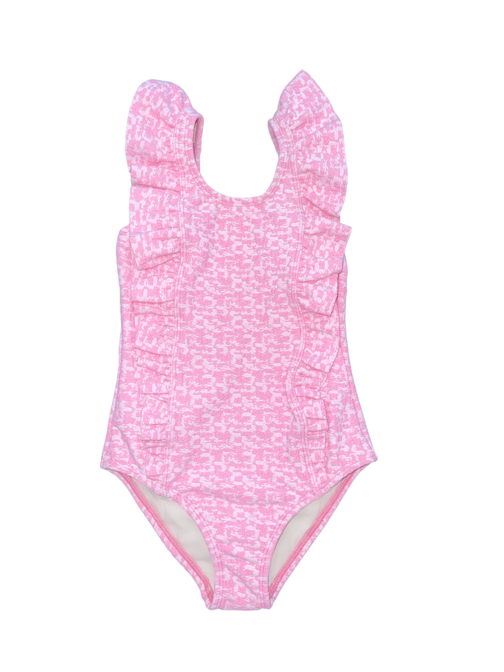 Pink Weave Ruffle Front Swimsuit