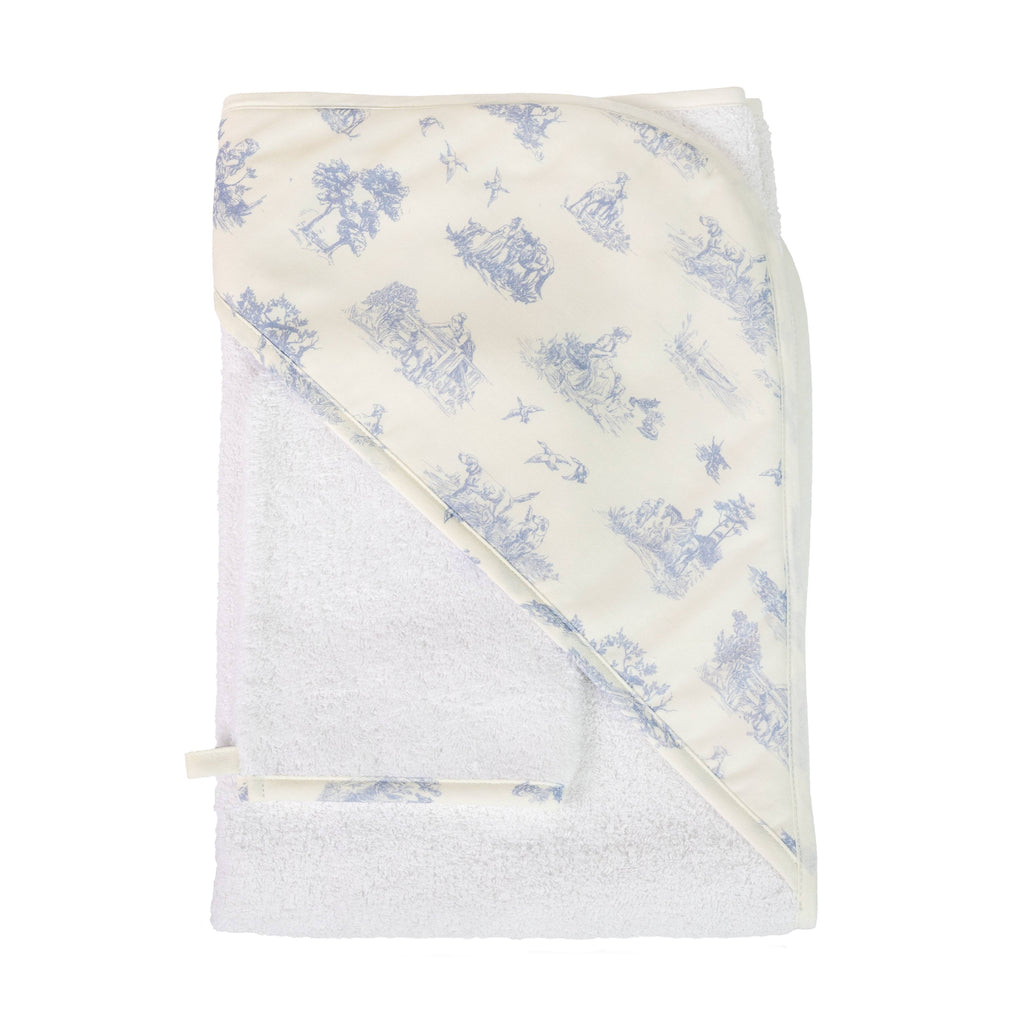 Blue Toile Hooded Towel & Washcloth Set