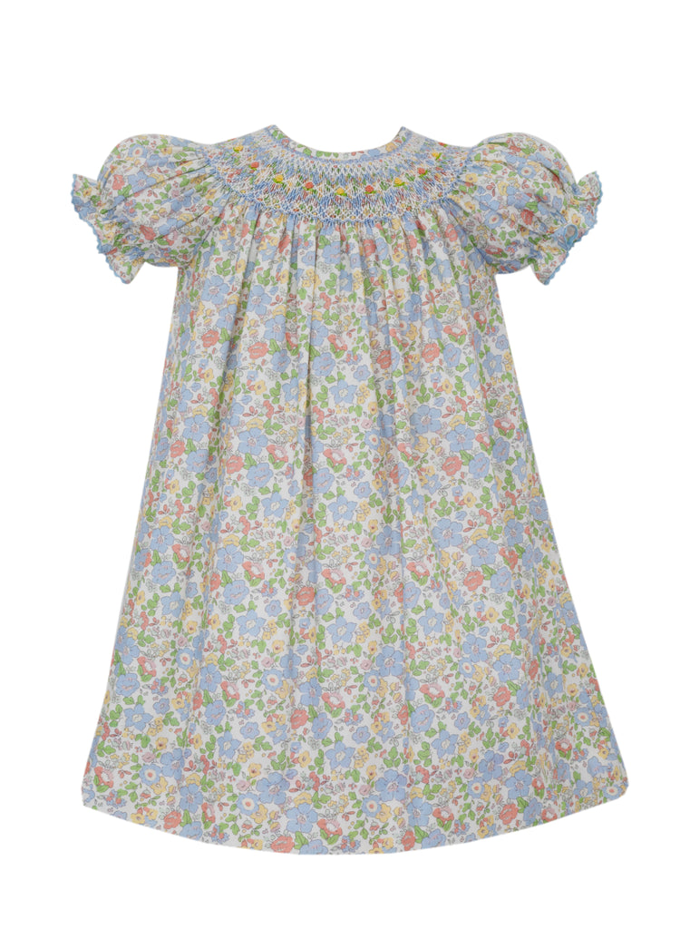 Hand Smocked Blue Liberty Floral Bishop