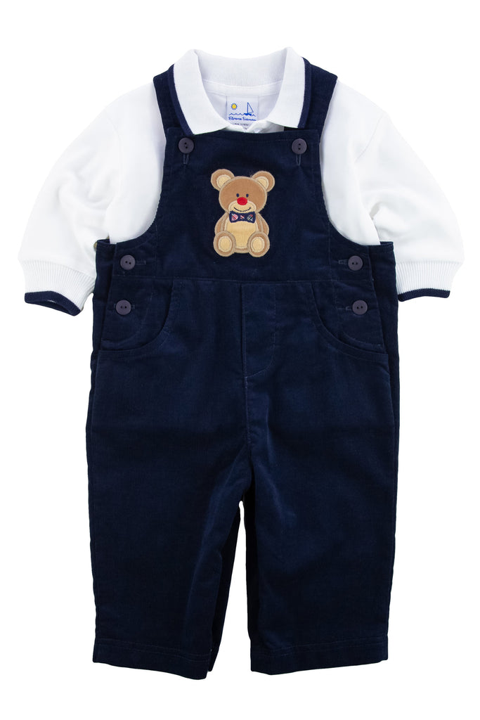 Navy Cord Teddy Bear Longall w/ Long Sleeve Peter Pan