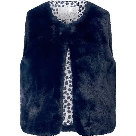 Faux Fur Vest w/ Floral Lining, Navy, Pink or Ivory