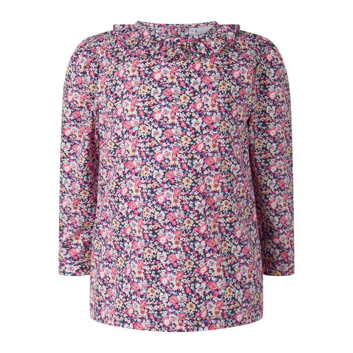 Navy Floral Ruffle Top