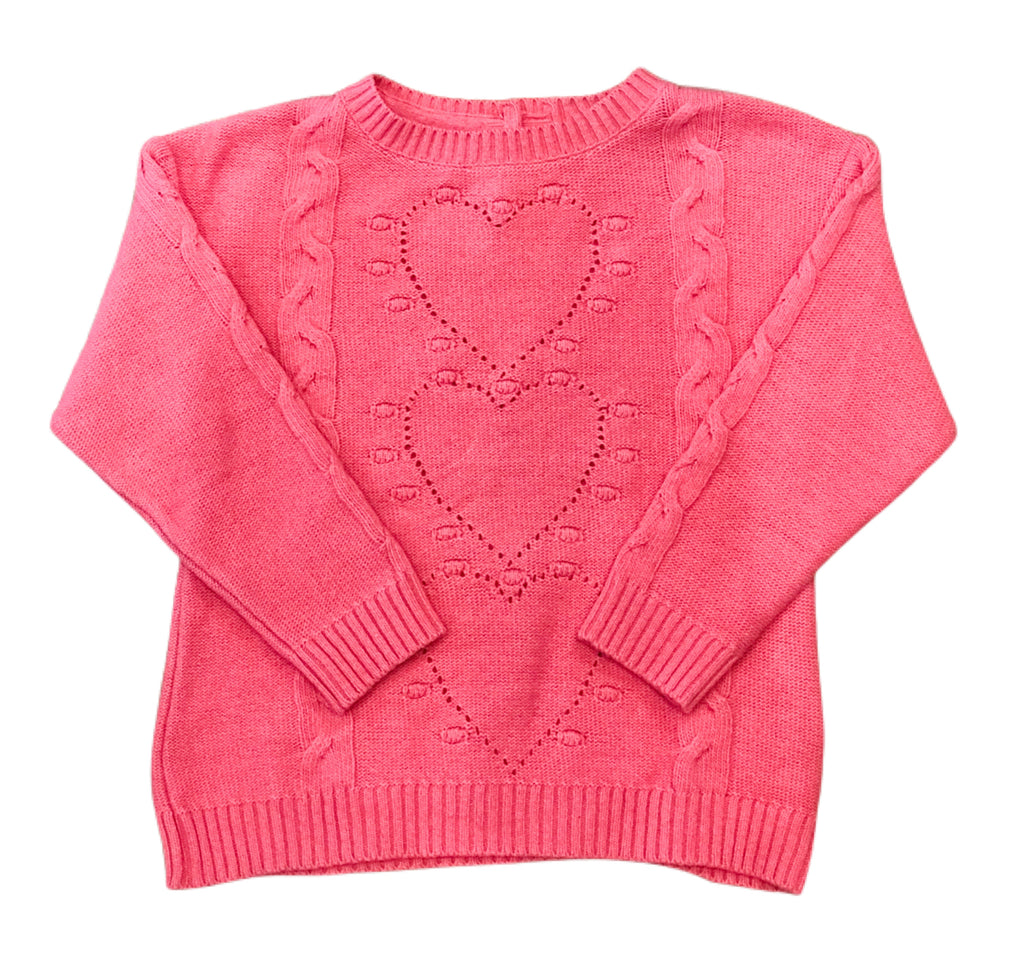 Bright Pink Pointelle Heart Sweater