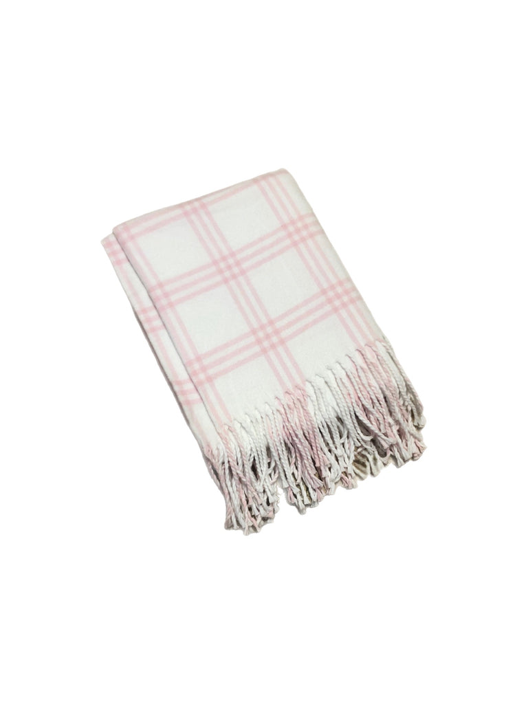 Window Pane Pink/White Check Flannel Blanket